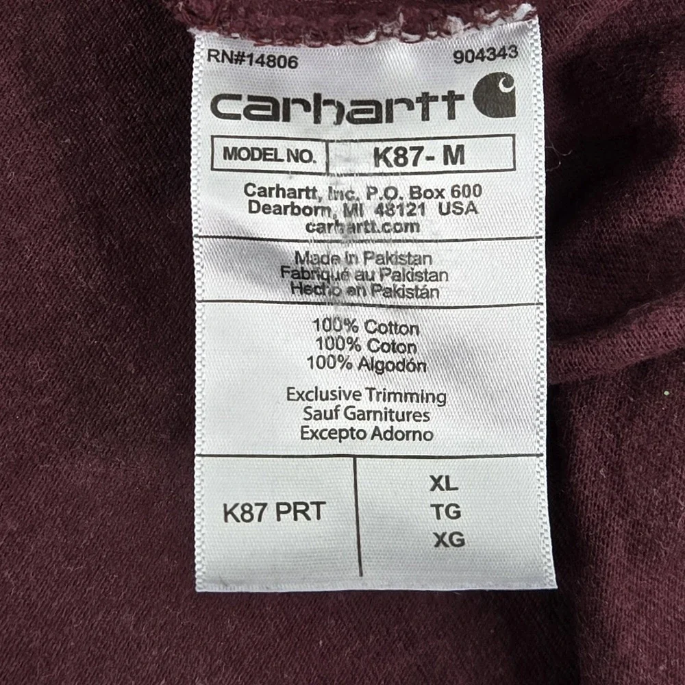 Carhartt Men Shirt XL Red K87 Long‎ Sleeve Pocket Shirt Logo Short